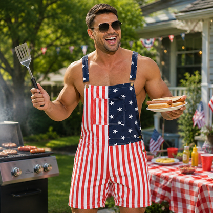Snuglia™ American Flag Overalls Shorts