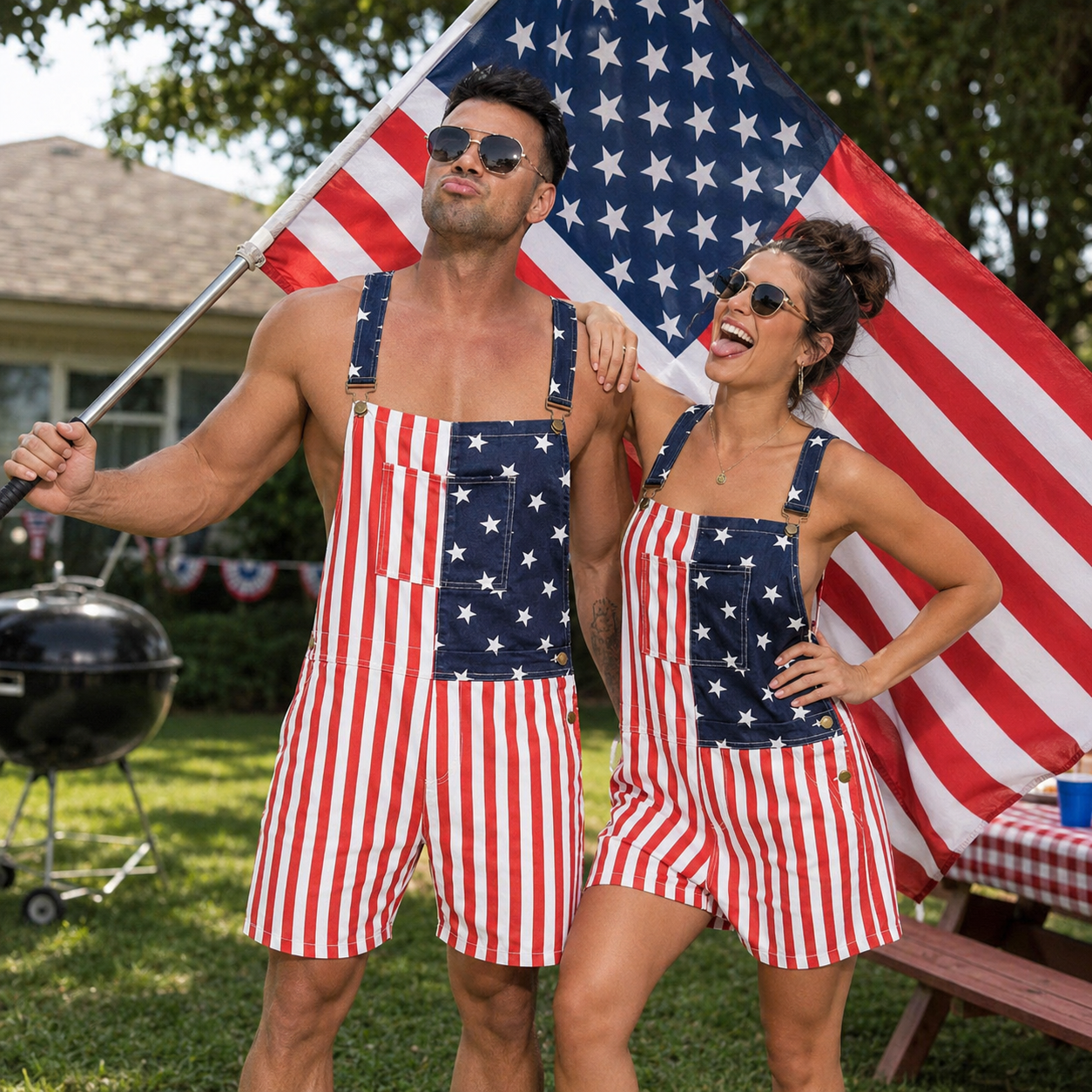 Snuglia™ American Flag Overalls Shorts