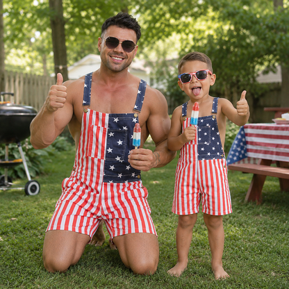 Snuglia™ American Flag Overalls Shorts
