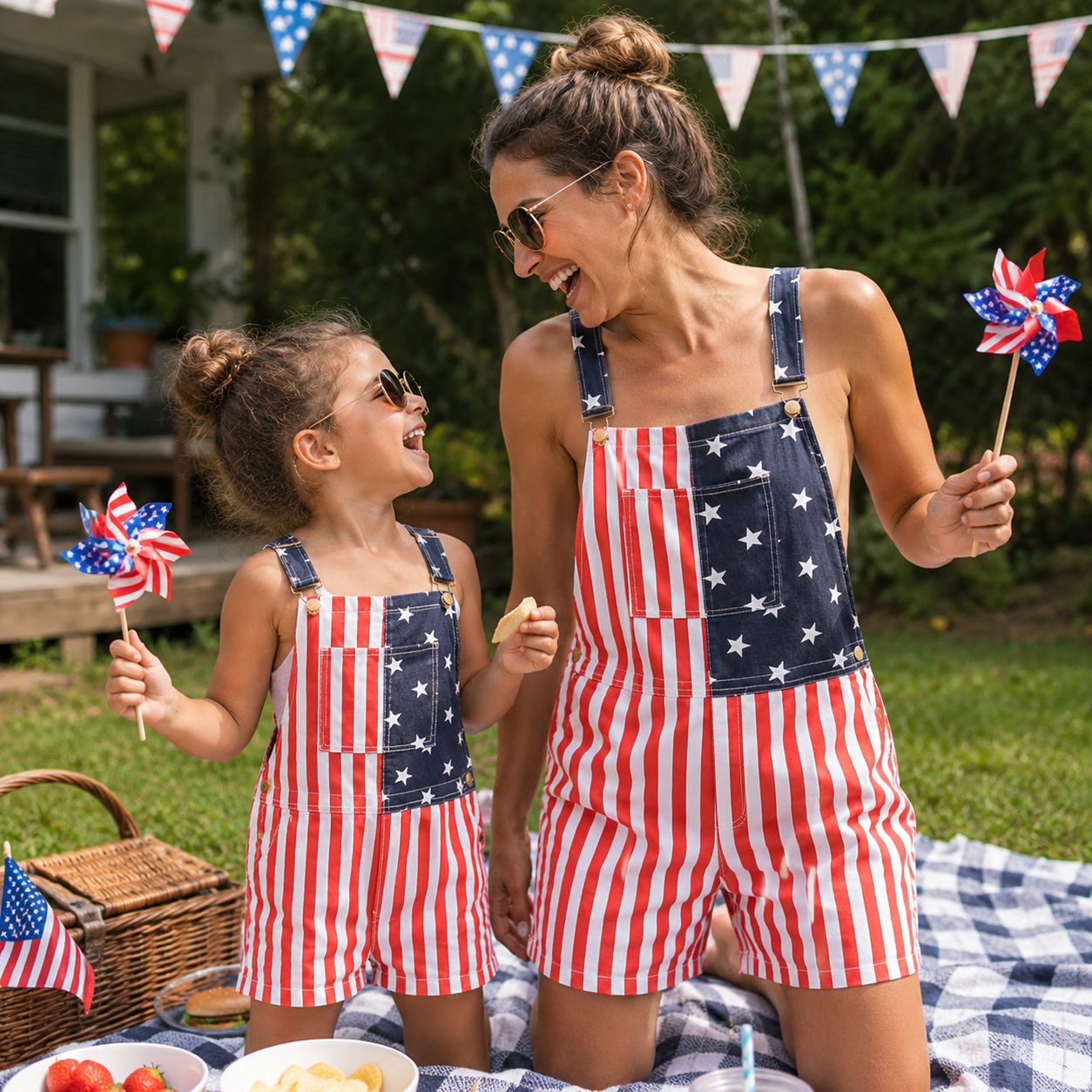 Snuglia™ American Flag Overalls Shorts