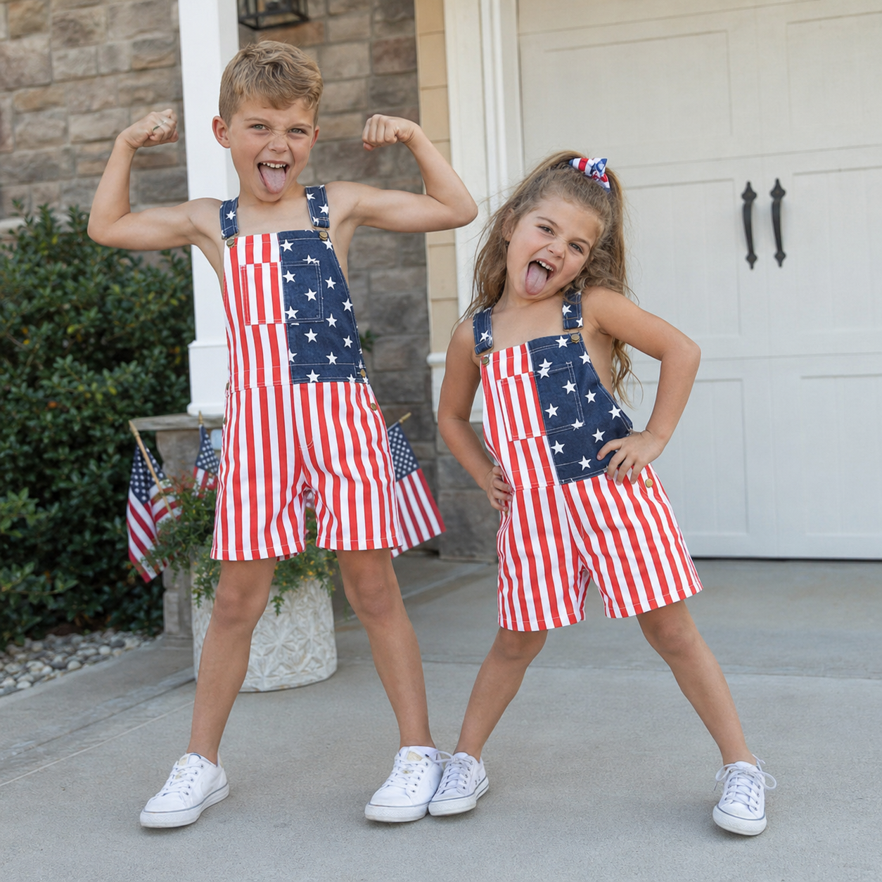 Snuglia™ American Flag Overalls Shorts