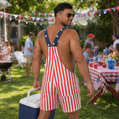 Snuglia™ American Flag Overalls Shorts