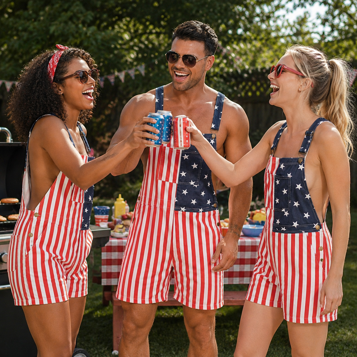 Snuglia™ American Flag Overalls Shorts