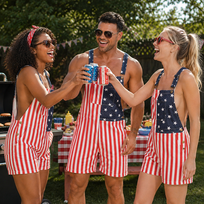 Snuglia™ American Flag Overalls Shorts